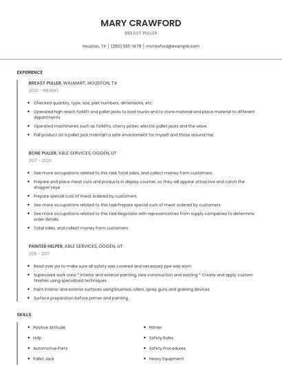 Breast Puller Resume