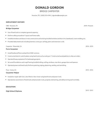Bridge Carpenter Resume