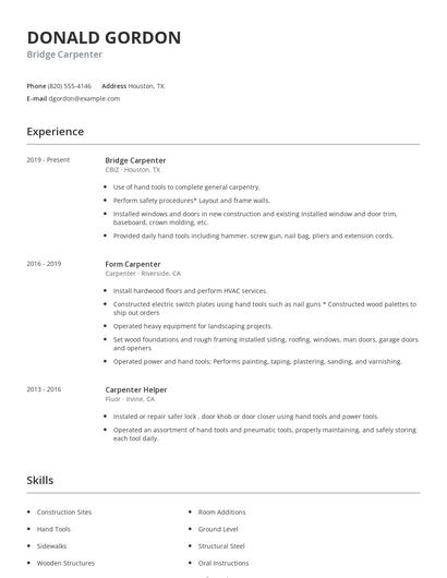 Bridge Carpenter Resume