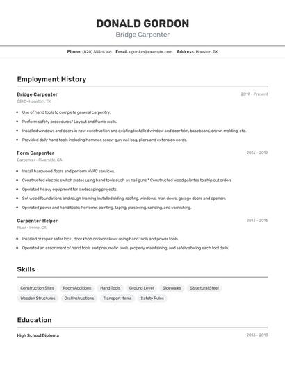 Bridge Carpenter Resume