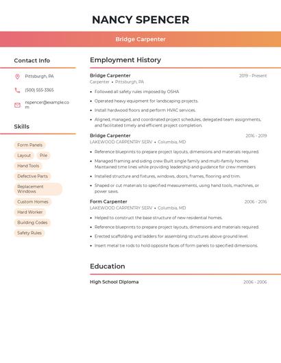 Bridge Carpenter Resume