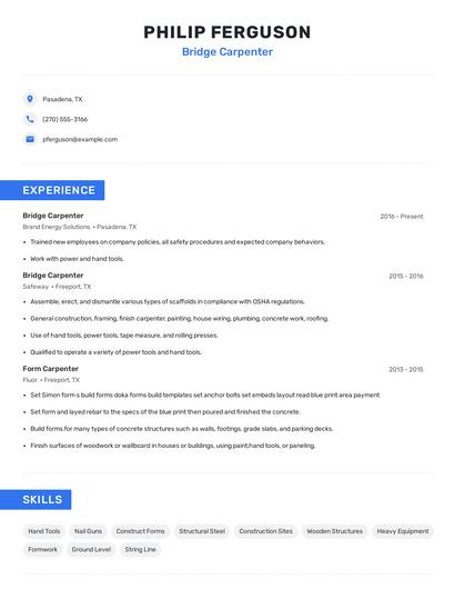 Bridge Carpenter Resume
