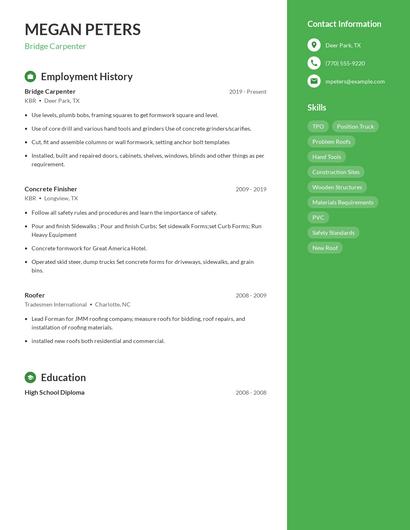 Bridge Carpenter Resume