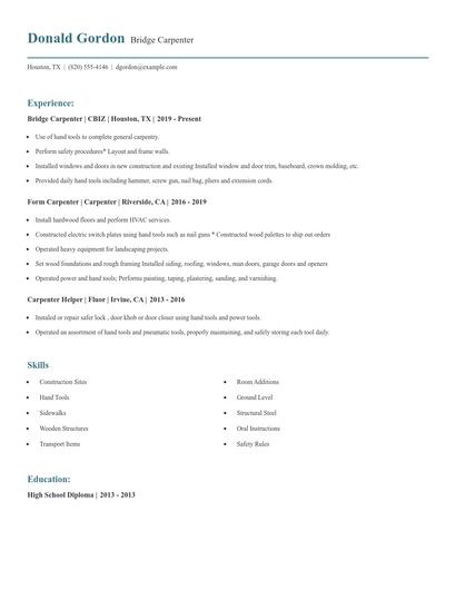 Bridge Carpenter Resume
