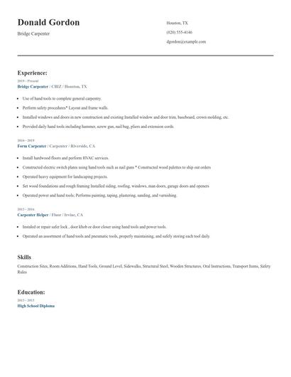Bridge Carpenter Resume