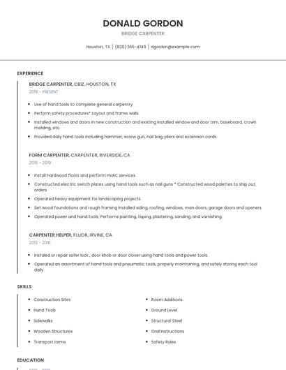 Bridge Carpenter Resume