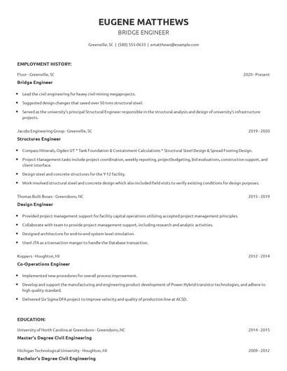Bridge Engineer Resume