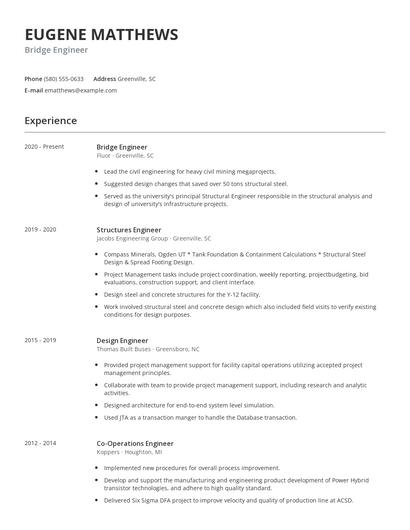 Bridge Engineer Resume