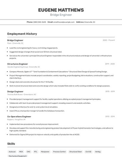 Bridge Engineer Resume