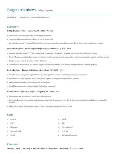 Bridge Engineer Resume