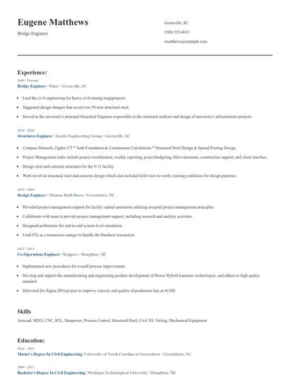 Bridge Engineer Resume