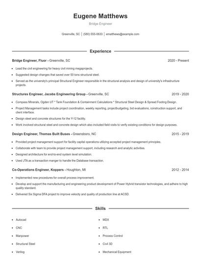 Bridge Engineer Resume
