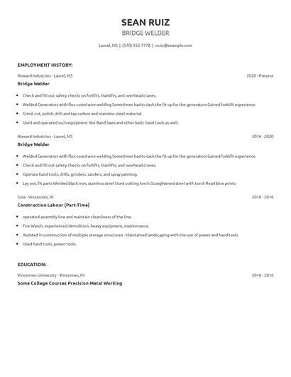Bridge Welder Resume