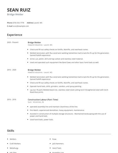 Bridge Welder Resume