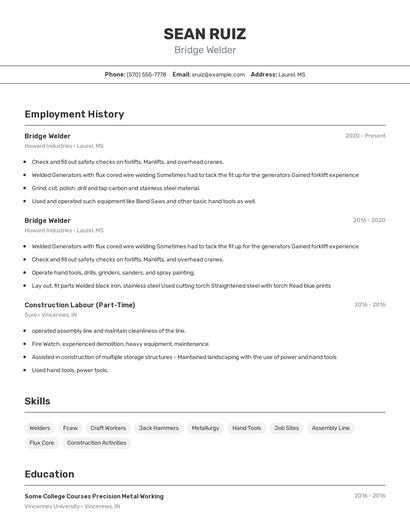 Bridge Welder Resume