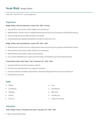 Bridge Welder Resume