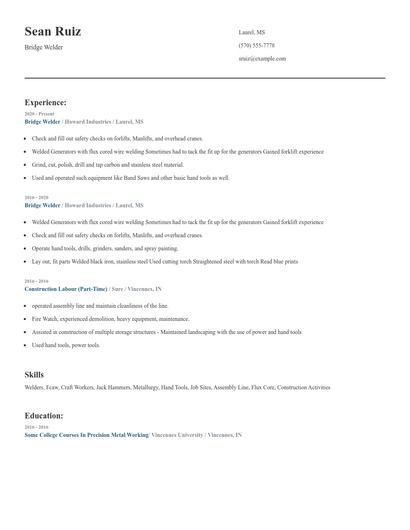 Bridge Welder Resume