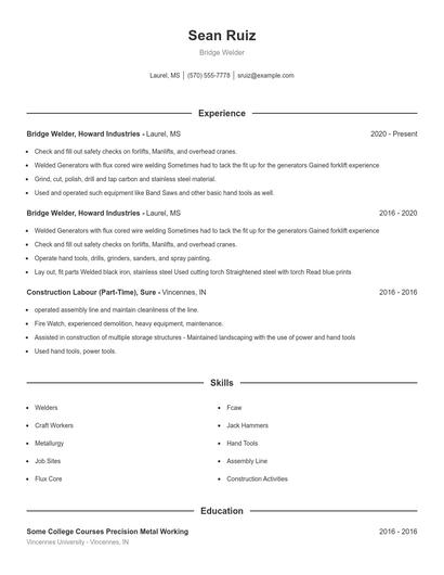 Bridge Welder Resume
