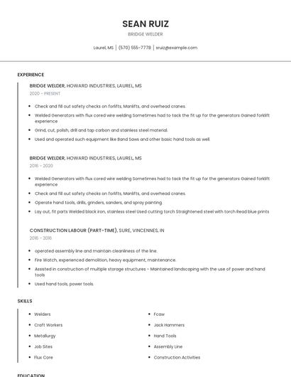 Bridge Welder Resume