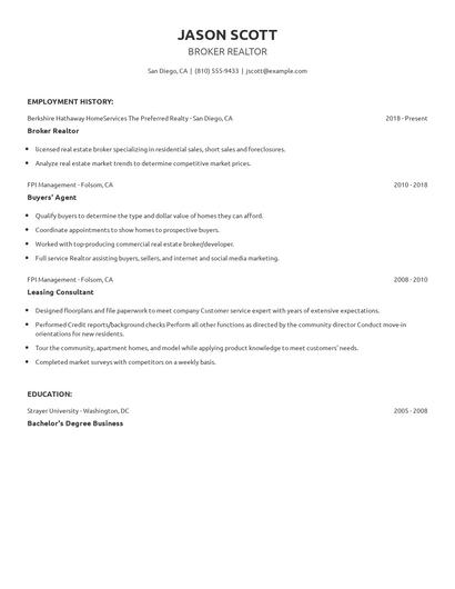 Broker Realtor Resume