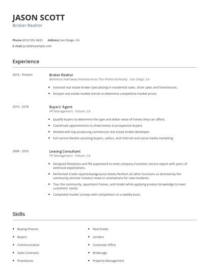 Broker Realtor Resume