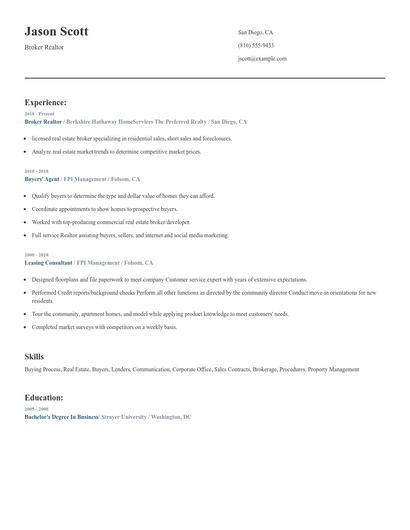 Broker Realtor Resume