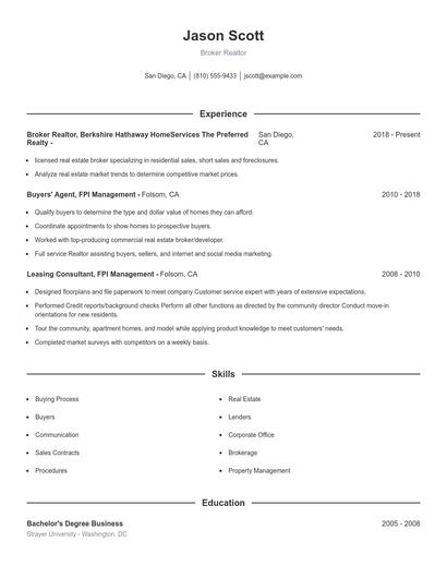 Broker Realtor Resume