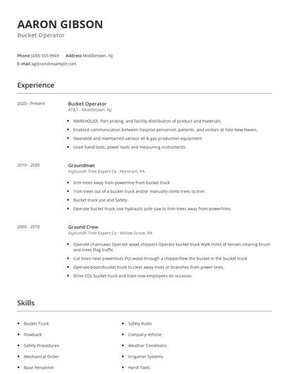 Bucket Operator Resume