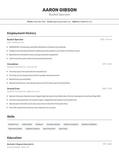 Bucket Operator Resume