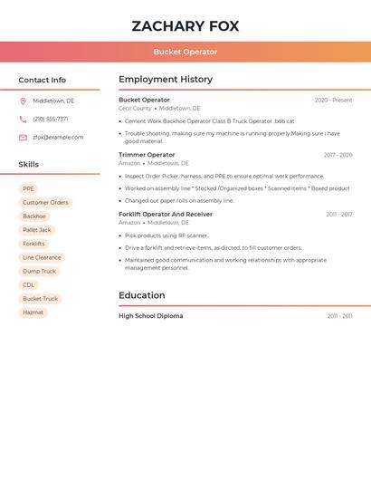 Bucket Operator Resume