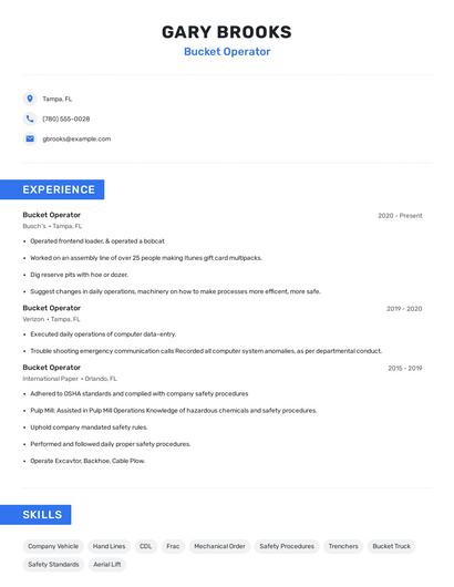 Bucket Operator Resume