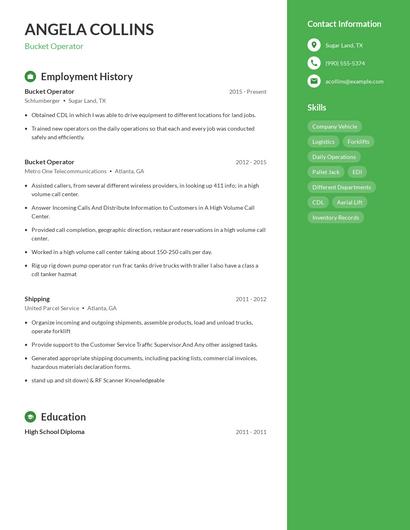 Bucket Operator Resume