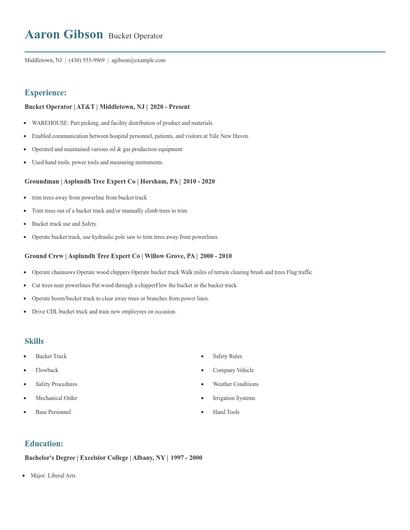 Bucket Operator Resume