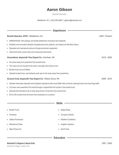 Bucket Operator Resume