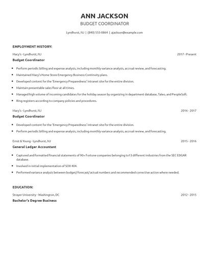 Budget Coordinator Resume