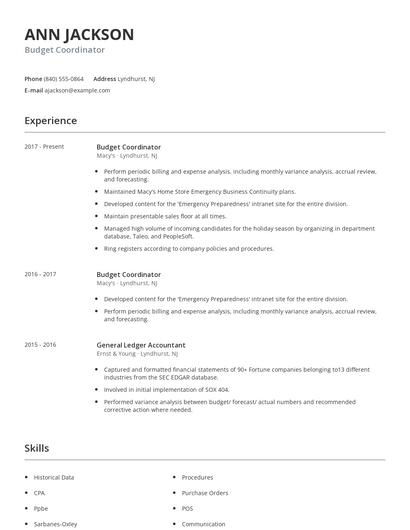 Budget Coordinator Resume