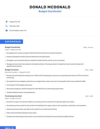 Budget Coordinator Resume