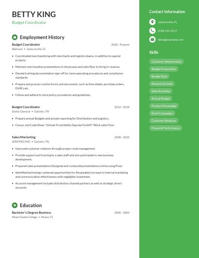 Budget Coordinator Resume