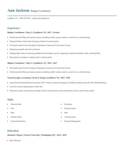 Budget Coordinator Resume