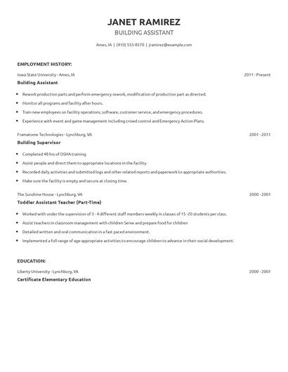 Building Assistant Resume