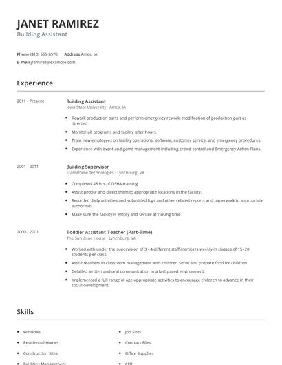 Building Assistant Resume