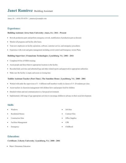 Building Assistant Resume