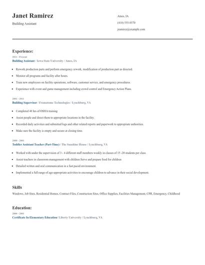 Building Assistant Resume