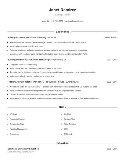Building Assistant Resume