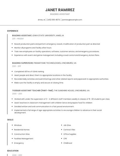 Building Assistant Resume