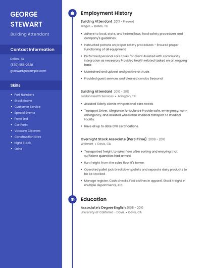 Building Attendant Resume
