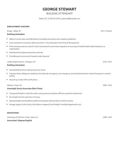 Building Attendant Resume