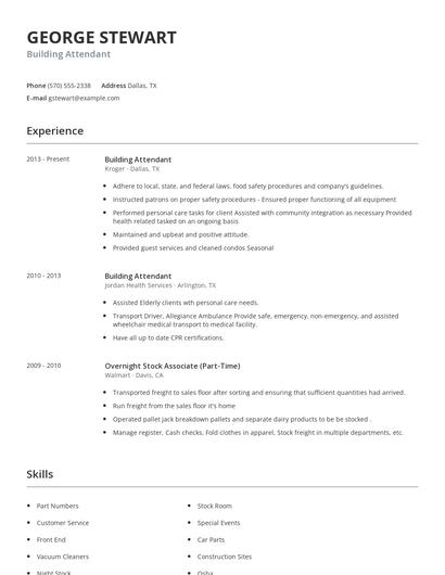 Building Attendant Resume