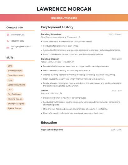 Building Attendant Resume