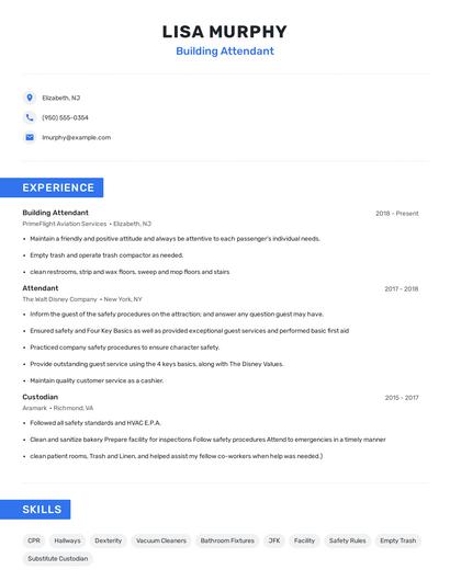 Building Attendant Resume